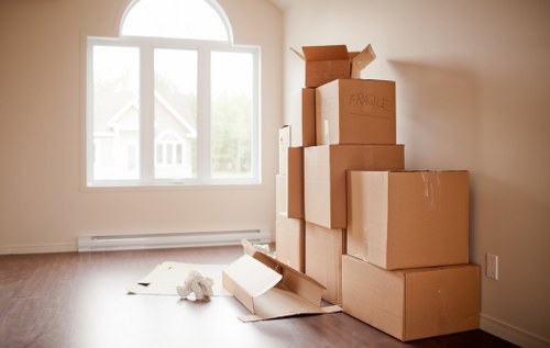 Packed boxes and moving supplies for a Surrey Quays home removal
